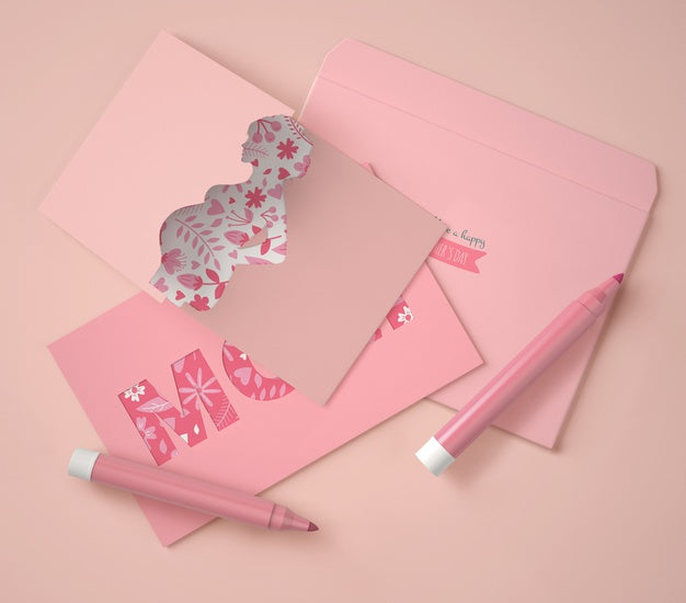 Top View Arrangement For Mother'S Day With Card Scene Creator Psd