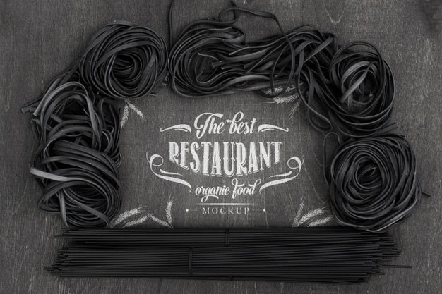 Top View Arrangement Of Dark Spaghetti Mock-Up Psd
