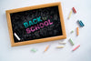 Top View Arrangement With Blackboard And Chalk Psd