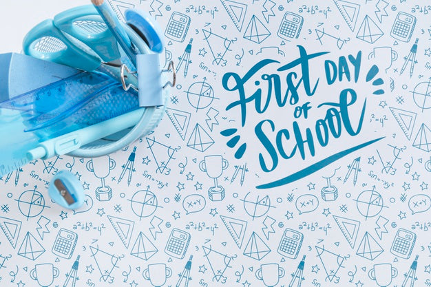 Top View Arrangement With Blue School Supplies Psd