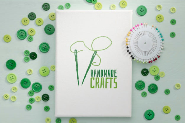 Top View Arrangement With Green Buttons Psd