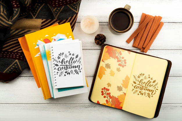 Top View Arrangement With Notebooks And Coffee Cup Psd