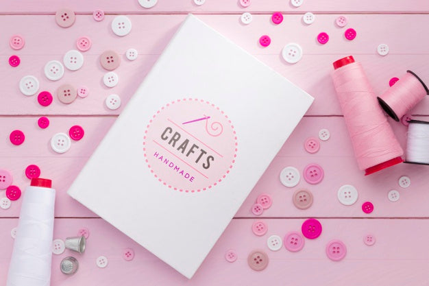 Top View Arrangement With Pink Thread Psd