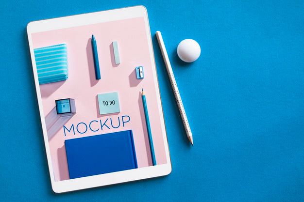 Top View Arrangement With Tablet And Pencils For Back To School Event Psd