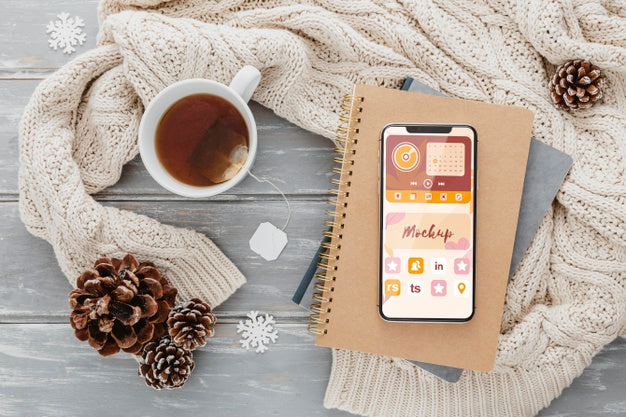 Top View Arrangement With Tea And Phone Psd