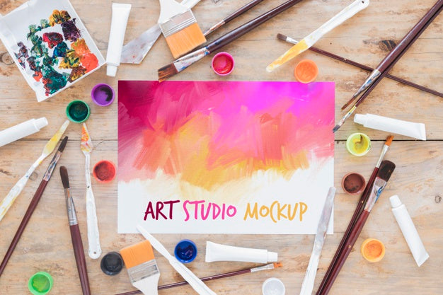 Top View Art Studio Mock-Up Psd