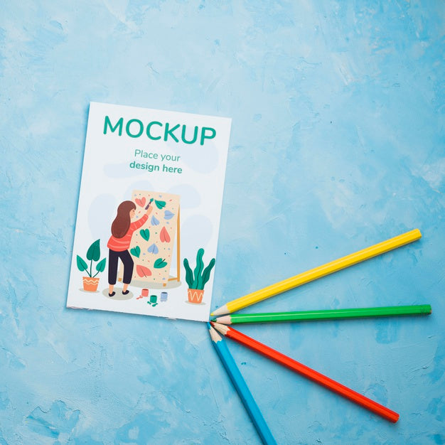 Top View Artist Concept Assortment With Card Mock-Up Psd