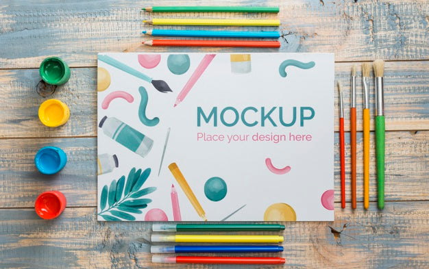 Top View Artist Concept Composition With Paper Mock-Up Psd