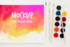 Top View Artist Desk With Watercolors Psd
