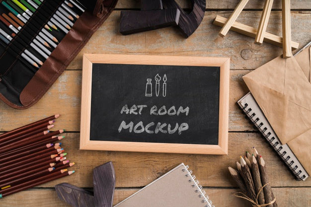 Top View Artist Painting Tools And Frame Psd