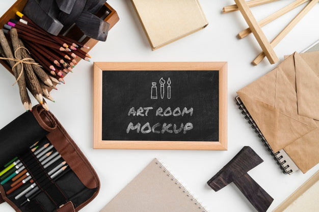 Top View Artist Painting Tools And Frame Psd