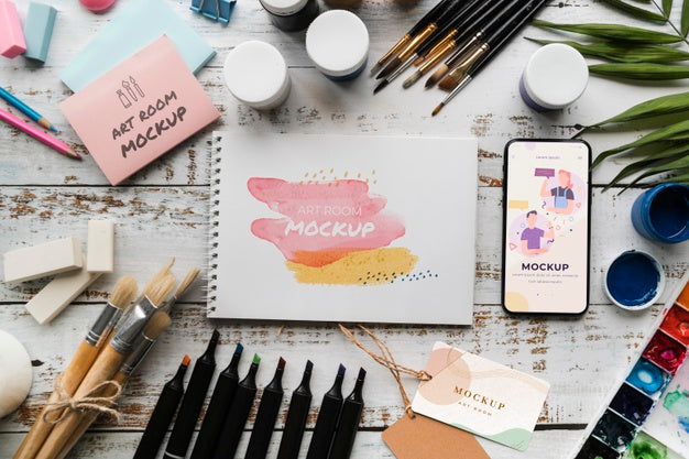 Top View Artist Painting Tools Psd