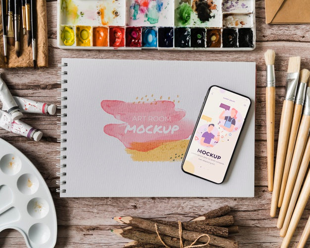 Top View Artist Painting Tools Psd