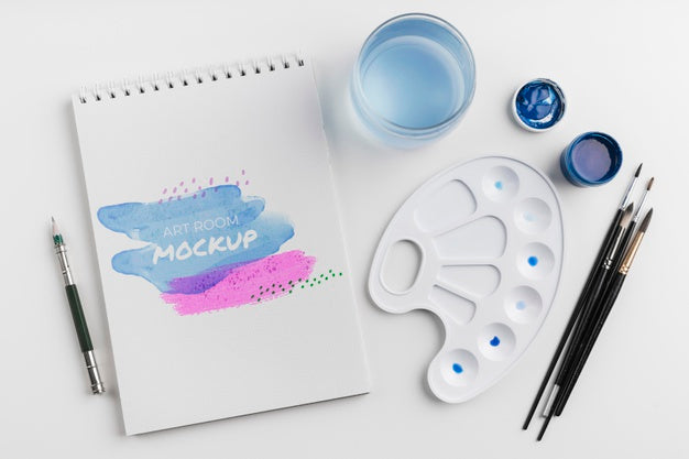 Top View Artist Painting Tools Psd