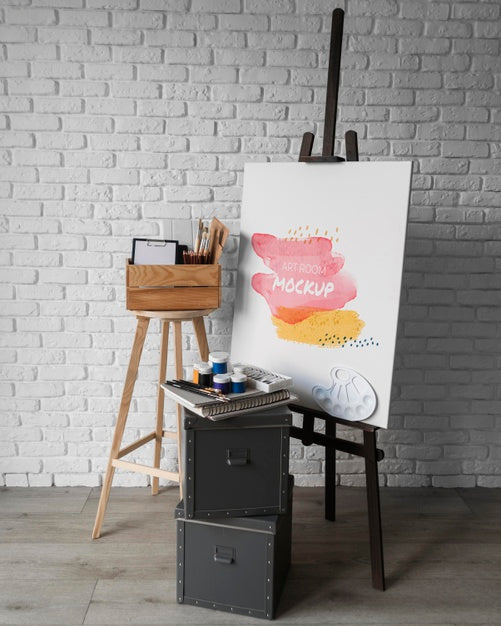 Top View Artist Painting Tools Psd