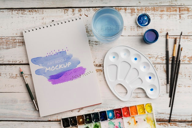 Top View Artist Painting Tools Psd