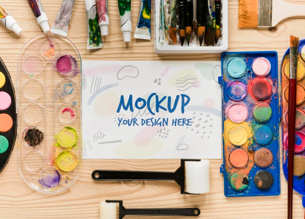 Top View Artistic Aquarelle And Paint Collection Psd