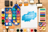 Top View Artistic Aquarelle And Paint Collection Psd