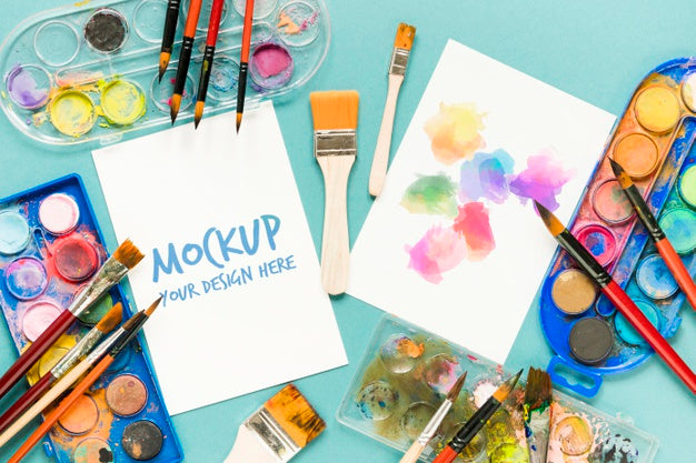 Top View Artistic Paint Accessories With Mock-Up Psd