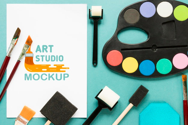 Top View Artistic Paint Accessories With Mock-Up Psd
