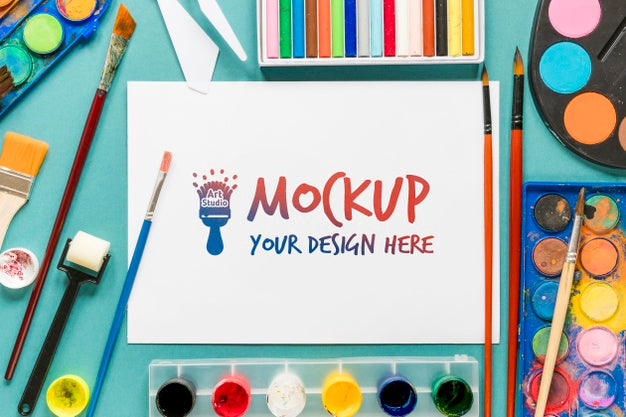 Top View Artistic Paint Accessories With Mock-Up Psd