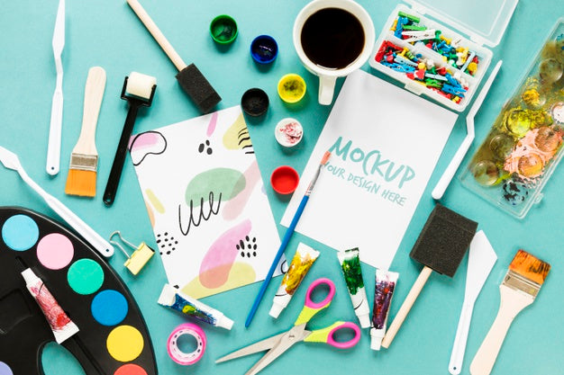 Top View Artistic Paint Accessories With Mock-Up Psd