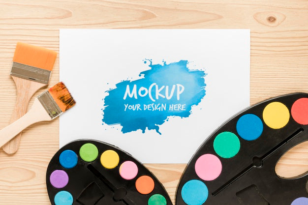 Top View Artistic Paint Accessories With Mock-Up Psd