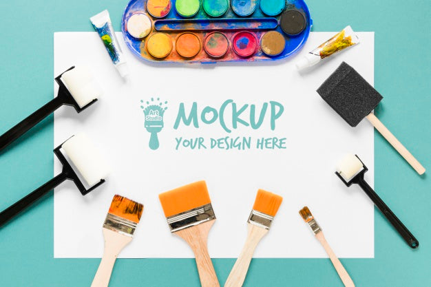 Top View Artistic Paint Accessories With Mock-Up Psd