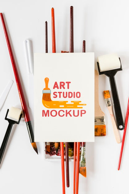 Top View Artistic Paint Accessories With Mock-Up Psd