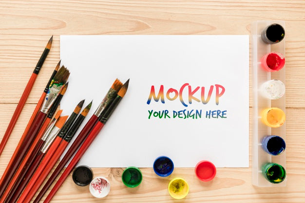 Top View Artistic Paint Accessories With Mock-Up Psd