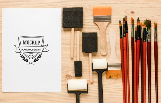 Top View Artistic Paint Accessories With Mock-Up Psd