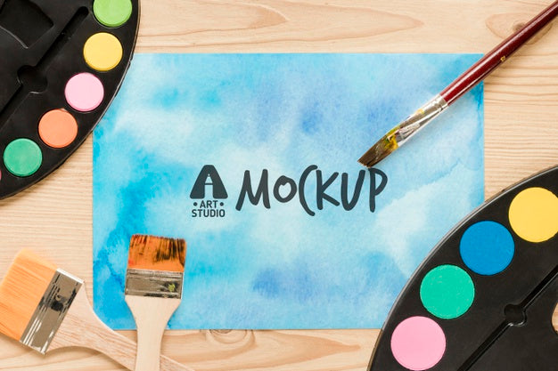 Top View Artistic Paint Accessories With Mock-Up Psd