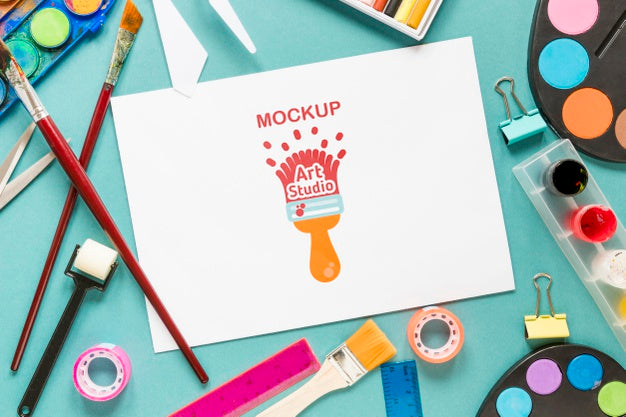 Top View Artistic Paint Accessories With Mock-Up Psd