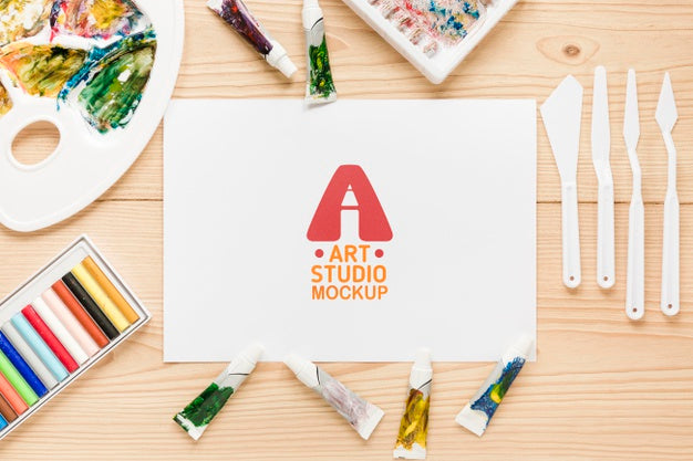 Top View Artistic Paint Accessories With Mock-Up Psd