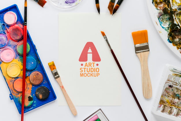 Top View Artistic Paint Accessories With Mock-Up Psd