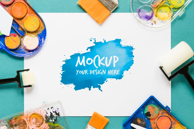 Top View Artistic Paint Accessories With Mock-Up Psd