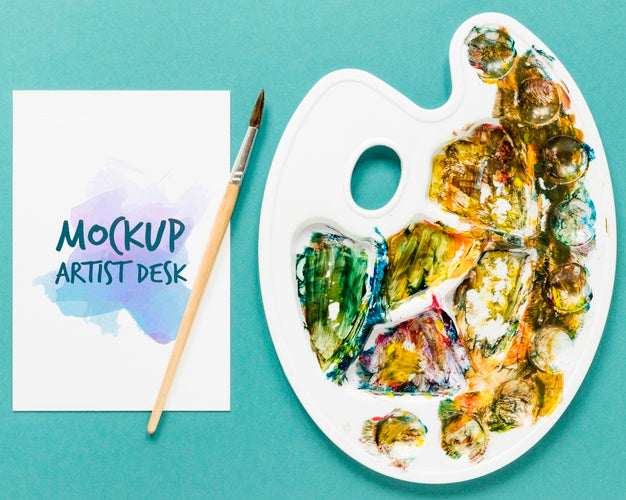 Top View Artistic Paint Accessories With Mock-Up Psd