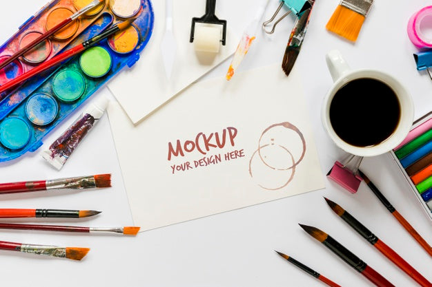 Top View Artistic Paint Accessories With Mock-Up Psd