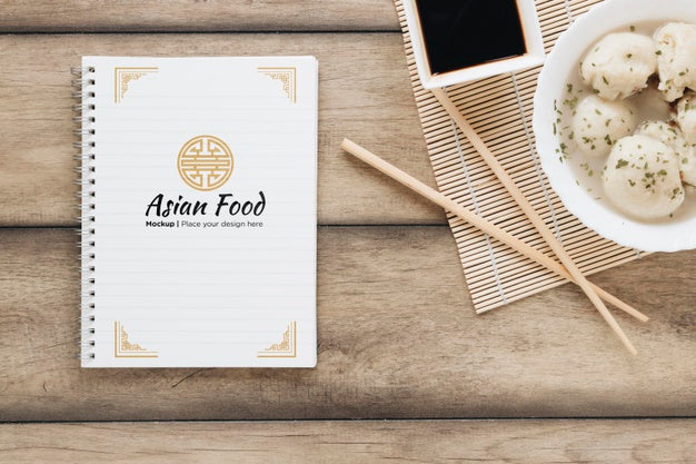 Top View Asian Food With Chopsticks Psd