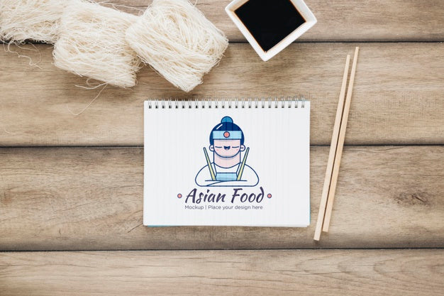 Top View Asian Food With Soy Sauce Psd