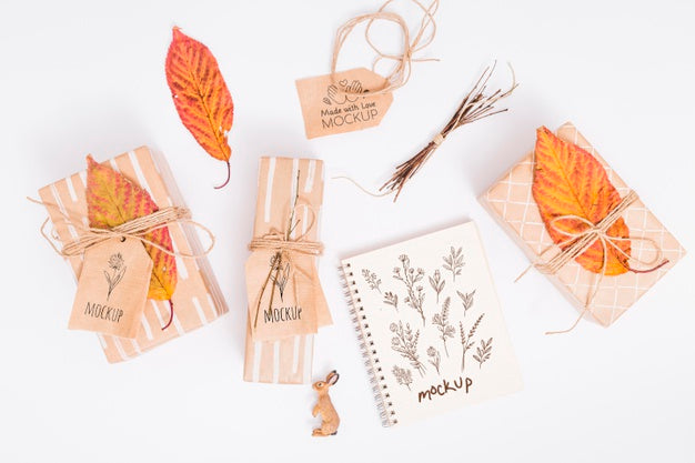 Top View Assortment Of Birthday Presents With Tags Psd