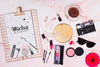 Top View Assortment Of Make-Up And Sunglasses Mock-Up Psd