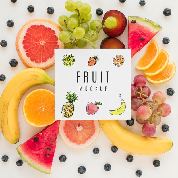 Top View Assortment Of Organic Fruits With Mock-Up Psd