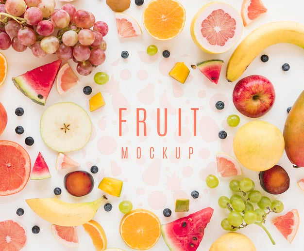 Top View Assortment Of Organic Fruits With Mock-Up Psd