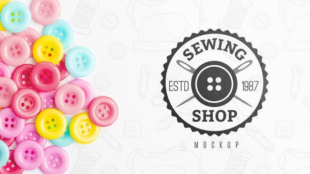 Top View Assortment Of Sewing Buttons With Mock-Up Psd