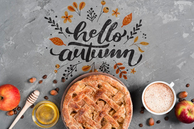 Top View Autumn Arrangement On Stucco Background Psd