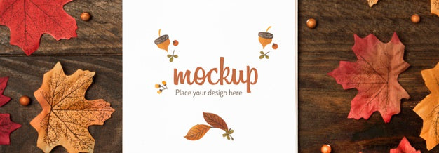 Top View Autumn Mock-Up With Leaves Psd