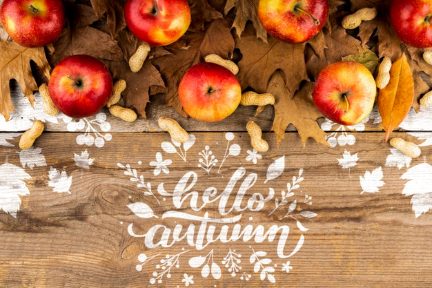 Top View Autumnal Frame With Apples And Leaves Psd