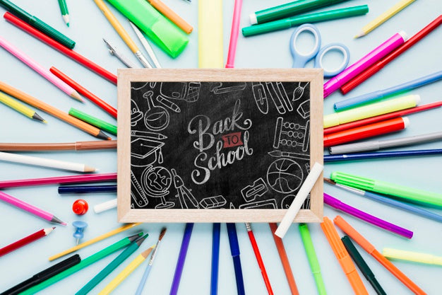 Top View Back To School Concept With Chalkboard Psd