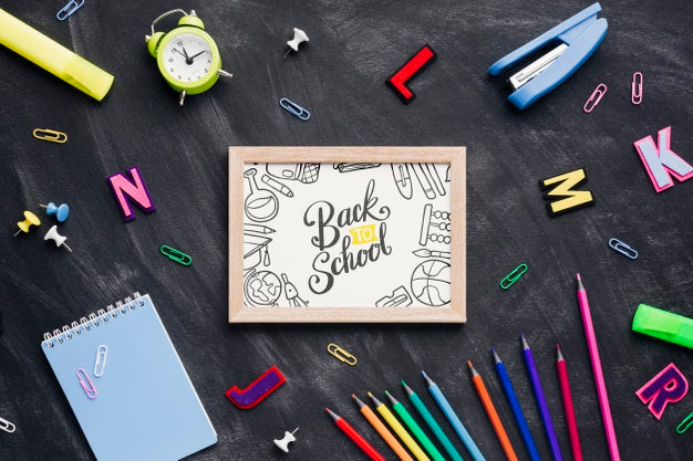 Top View Back To School Concept With Chalkboard Psd